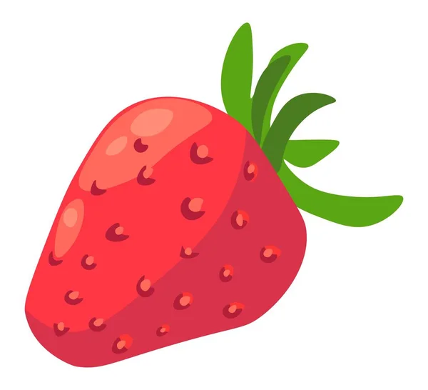 Ripe sweet strawberry fruit with green leaf vector — ストックベクタ