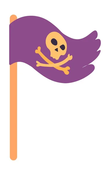 Pirate flag with skull and bones, pole and fabric — Image vectorielle