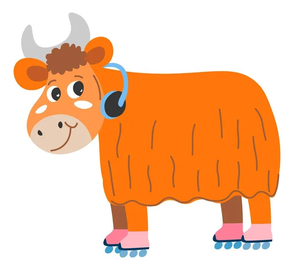 Ox or bull funny character with headphones vector — Stock Vector