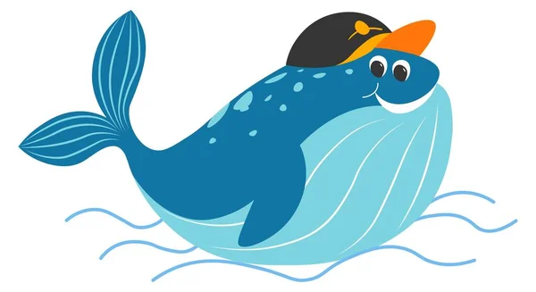 带有帽子配饰向量的有趣鲸鱼角色 — 图库矢量图片