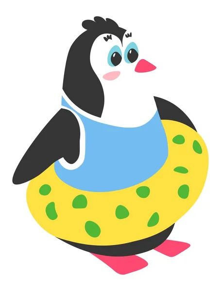 Pingouin avec bouée de sauvetage, vacances d'été — Image vectorielle