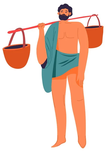 Ancient male character carrying bucket with water — Image vectorielle