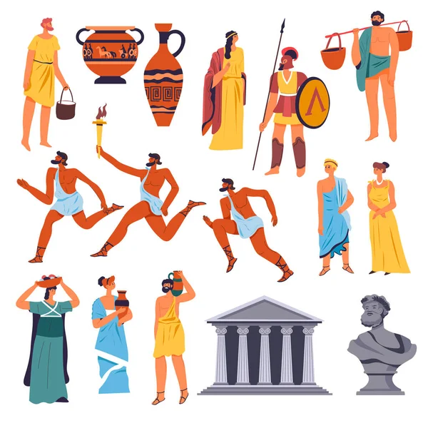 Ókori görög kultúra és sport, ruhakészlet — Stock Vector