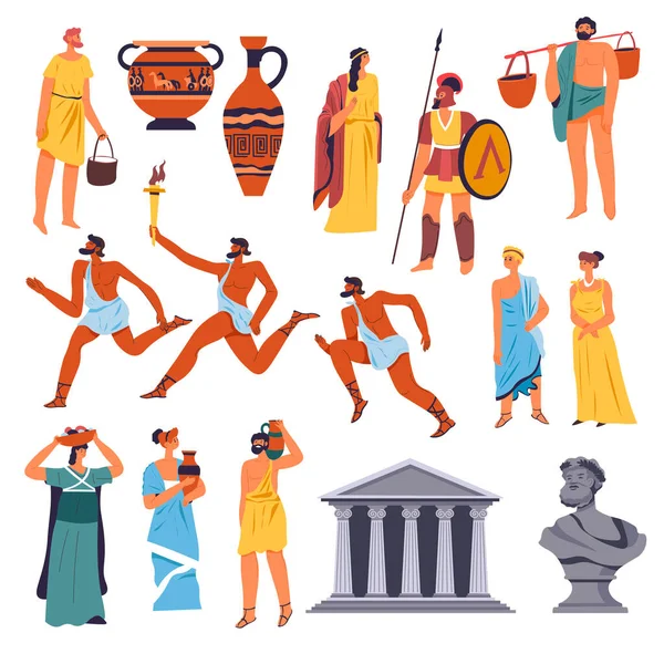 Culture et sports grecs anciens, ensemble de vêtements — Image vectorielle