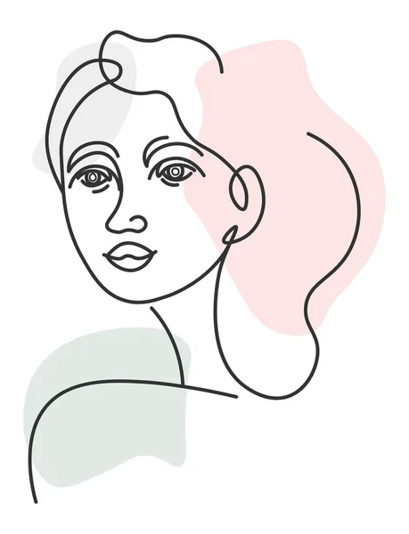 Abstract line art portrait of girl, woman beauty — Stock Vector