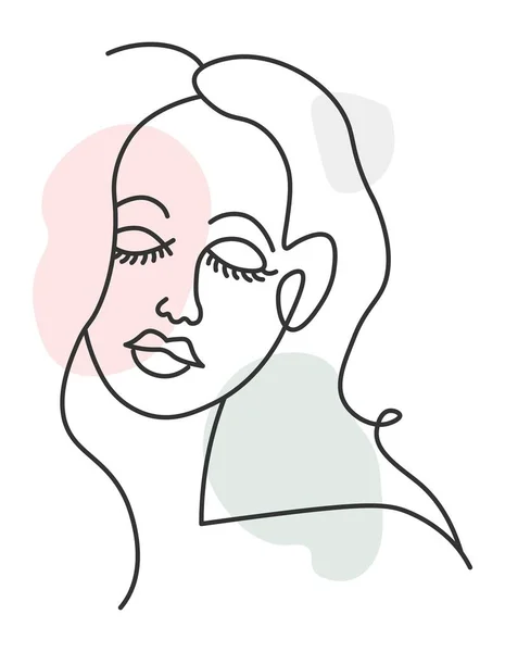 Retrato de mujer con los ojos cerrados, línea abstracta — Vector de stock