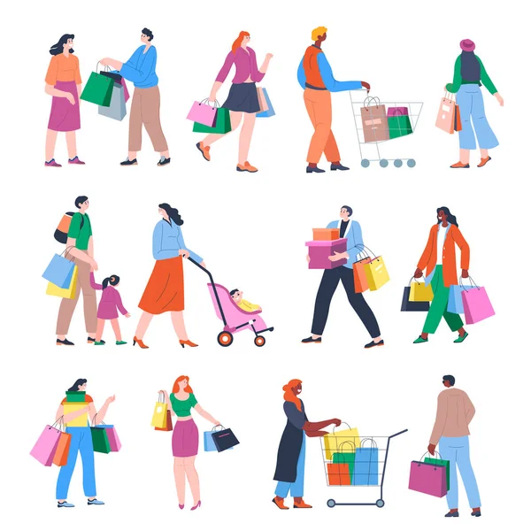 Shopping people with bags, hobby or leisure time —  Vetores de Stock