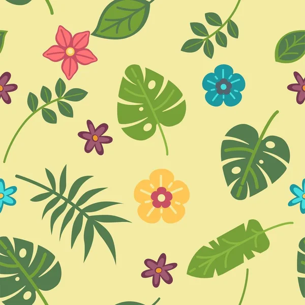 Summer tropical and exotic leaves and flowers — Vector de stock