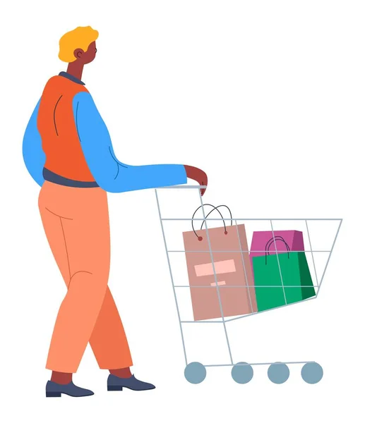 购物者，购物车和购物袋 — 图库矢量图片