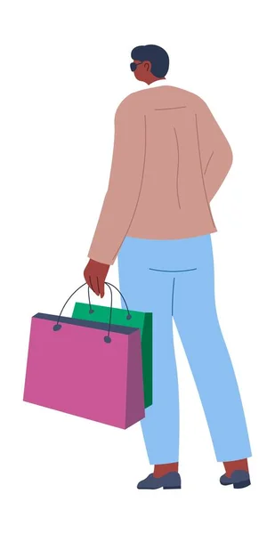 El hombre a la moda con las bolsas vuelve de las compras — Vector de stock