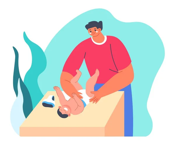 Father changing diapers for son or daughter vector —  Vetores de Stock
