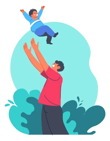 Dad playing with son, father throwing and catching — Stock Vector