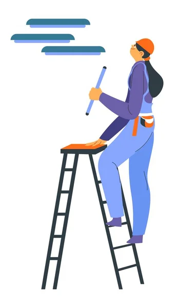 Electrician woman working fixing and maintenance — Vector de stock