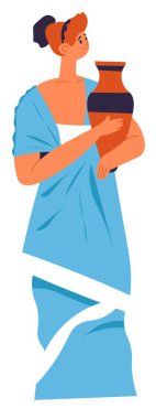 Elinde amforo ya da antik vazo tutan bir kadın.