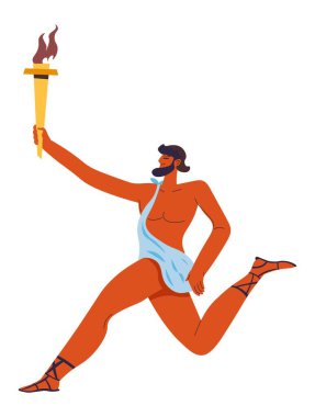 Olimpiyat meşalesiyle koşan erkek karakter