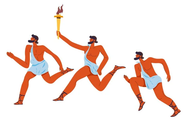 Mężczyźni biorący udział w maratonie, biegający z pochodnią — Wektor stockowy
