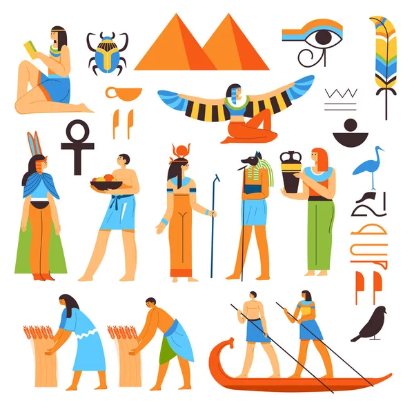 Ancient Egypt pyramids, gods and deities vector — Stockvektor