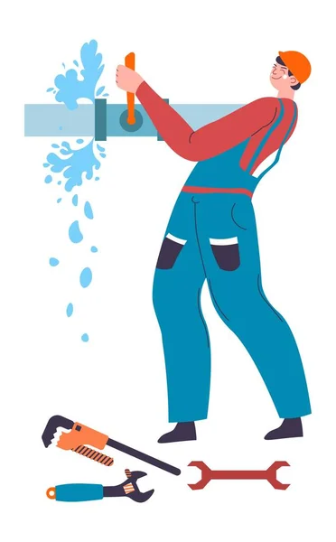 管道工固定管漏水，专业人员 — 图库矢量图片