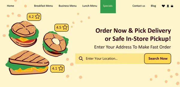 Order now and pick delivery, restaurant or cafe — Vector de stock
