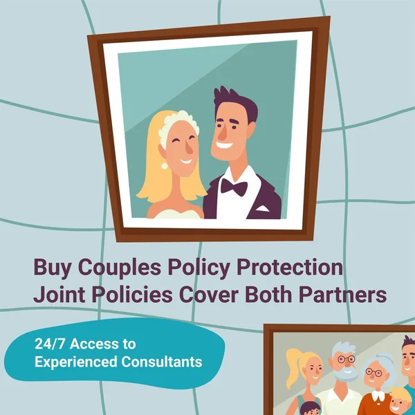 Buy couple policy protection, coverage vector — Vetor de Stock