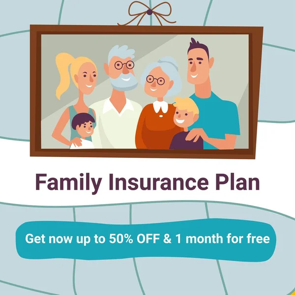 Piano di assicurazione famiglia, acquistare con sconti vettore — Vettoriale Stock