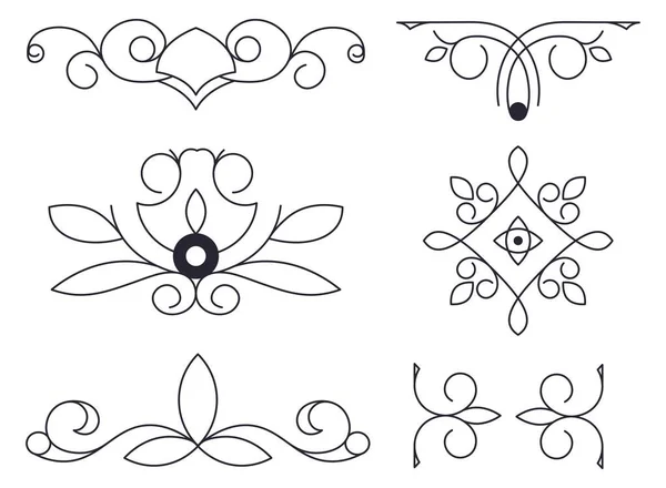 カードやロゴタイプのためのモノクローム花ライン装飾 — ストックベクタ