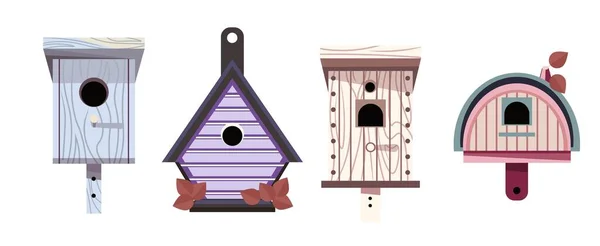 Alimentador de aves, pajarera de madera para temporada de invierno — Vector de stock