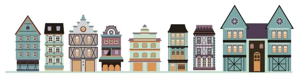 Edificios del casco antiguo y casas de arquitectura calle — Vector de stock