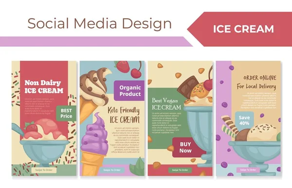 Set di design dei social media con promo gelato — Vettoriale Stock