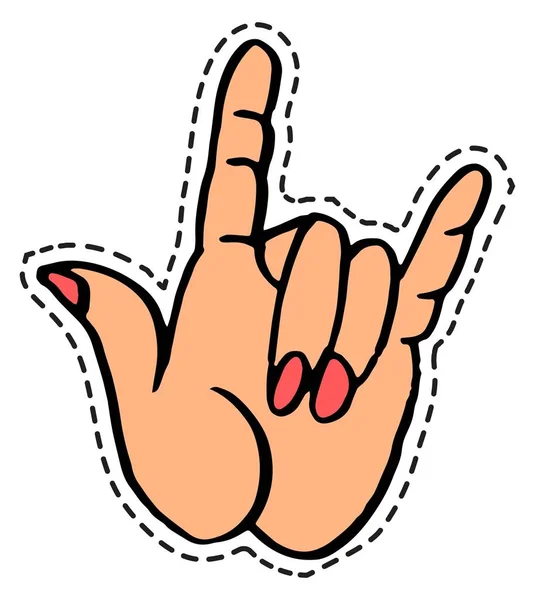 Rock n roll pegatina o icono, vector de gesto de cuerno — Vector de stock
