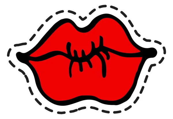Beijar lábios, sentimentos românticos adesivo ou ícone —  Vetores de Stock