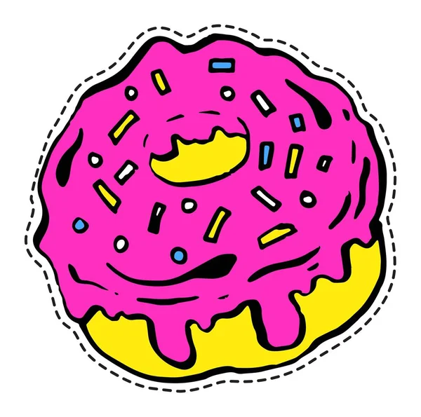 Tasty donut with toping, fast food sticker icon — Stock Vector