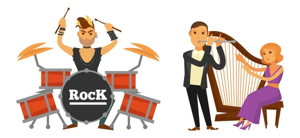 Style de musique classique et rock, scène de concerts — Image vectorielle