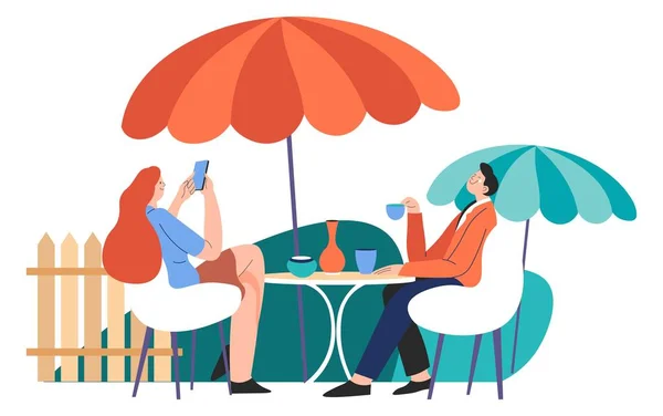 Couple boire du café dans un café ou une terrasse restaurant — Image vectorielle