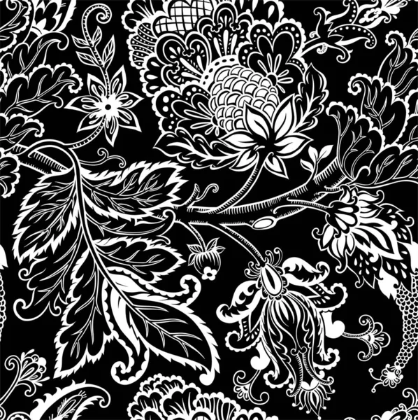Monochrome sketch flowers in bloom, pattern vector — Stock Vector