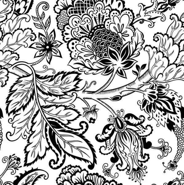 花与花，单色素描图案 — 图库矢量图片