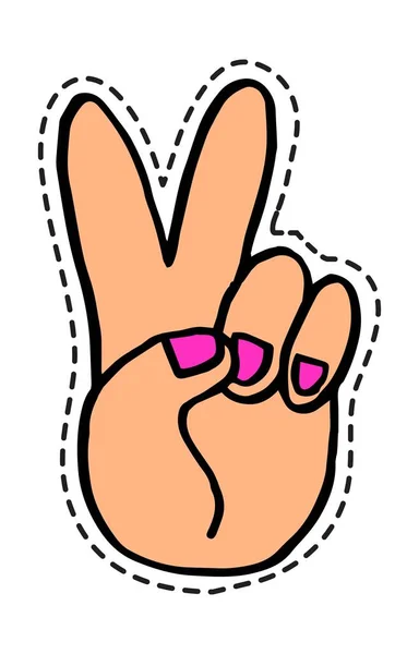 Рука перемоги або миру жест, наклейка або іконка — стоковий вектор