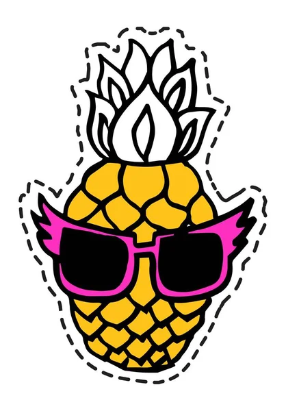 Pineapple character wearing glasses, stickers — Stock Vector