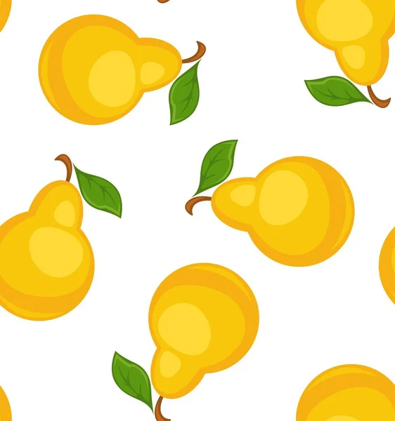 葉の梨、おいしい新鮮な果物のパターン — ストックベクタ