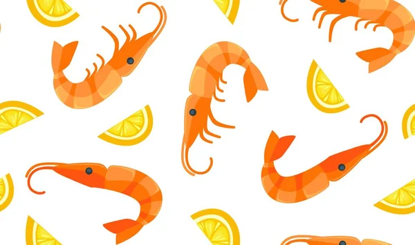 Γαρίδες και φέτες λεμονιού, εκτύπωση μοτίβο θαλασσινά — Διανυσματικό Αρχείο