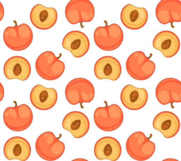 Nectarine of perziken, zoete abrikozen patroon print — Stockvector