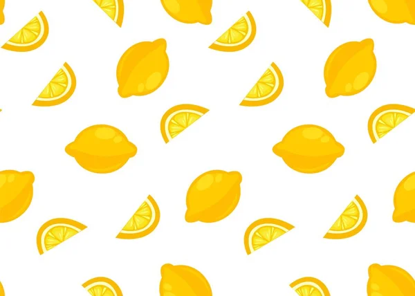 Zitronen ganz und in Scheiben geschnitten, nahtloses Muster — Stockvektor