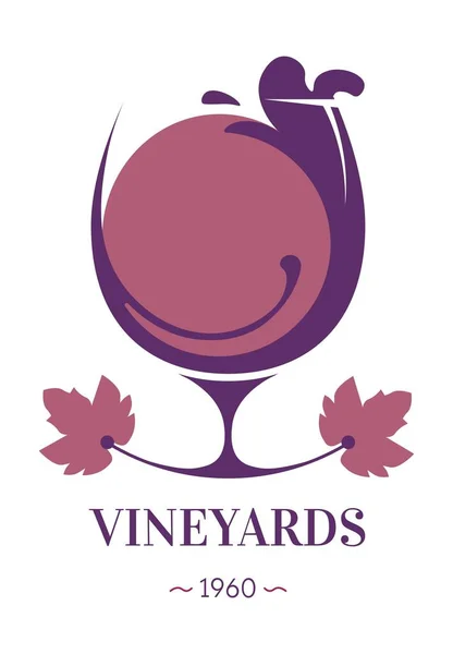 Szőlőültetvények borkészítés logó bor üvegben — Stock Vector