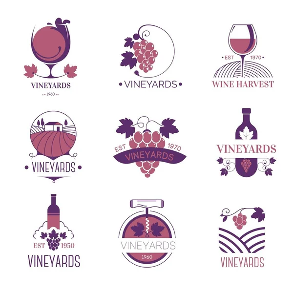 Vinification et vignoble, logotypes viticoles — Image vectorielle