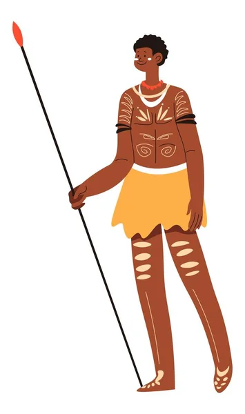 Karakter Laki Laki Mengenakan Pakaian Tradisional Penduduk Asli Atau Suku - Stok Vektor