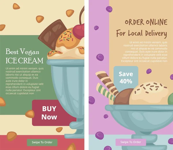 Παραγγείλετε Online Για Τοπική Παράδοση Νόστιμου Παγωτού Vegan Νόστιμο Και — Διανυσματικό Αρχείο