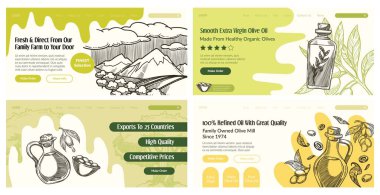 İniş afişinde zeytinyağı reklamı. Aile çiftliğimizden taze, en iyi seçim işareti web sayfası koleksiyonu. Harika kalite, vektör illüstrasyonlu ekstra saf zeytinyağı al.
