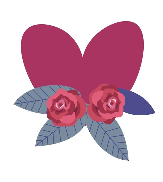 Carte Vœux Invitation Élément Décoratif Coeur Isolé Avec Des Roses — Image vectorielle