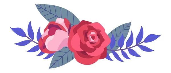 Composition Arrangement Floral Bouquet Fleurs Isolées Avec Roses Feuillage Cadeau — Image vectorielle