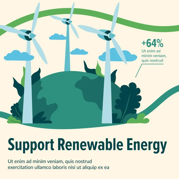 Alternativa Ecológica Protección Conservación Naturaleza Apoyar Las Energías Renovables Turbinas — Vector de stock